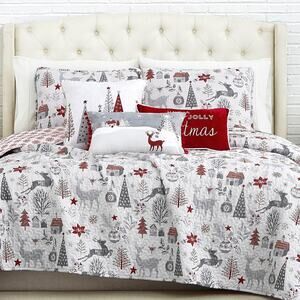 Southshore Fine Linens Oversized 5 Piece Quilt Set Twin/Twin XL Holly Jolly NIB